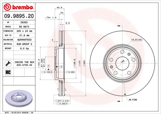 Brembo 09.9895.20 - Piduriketas parts5.com