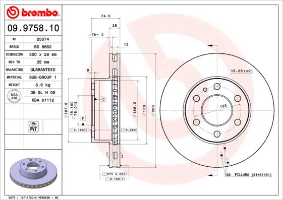 Brembo 09.9758.10 - Спирачен диск parts5.com