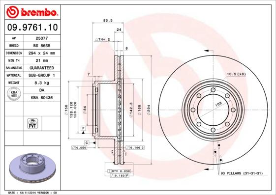 Brembo 09.9761.10 - Спирачен диск parts5.com