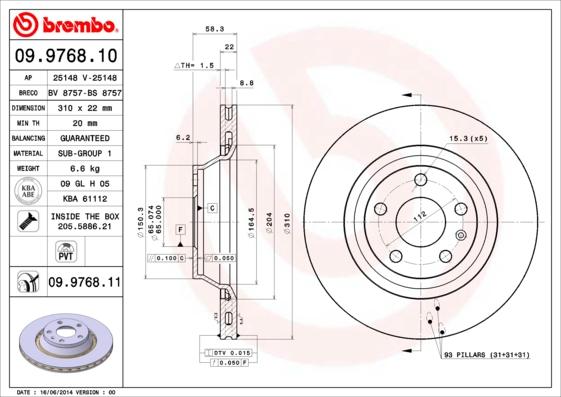 Brembo 09.9768.11 - Disco de freno parts5.com