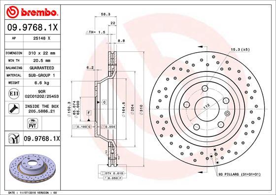 Brembo 09.9768.1X - Disco de freno parts5.com