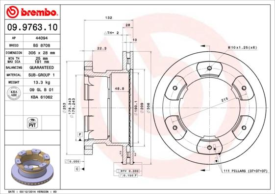 Brembo 09.9763.10 - Спирачен диск parts5.com