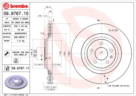 Brembo 09.9767.11 - Brake Disc parts5.com