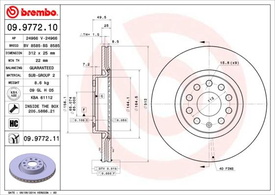 Brembo 09.9772.11 - Jarrulevy parts5.com