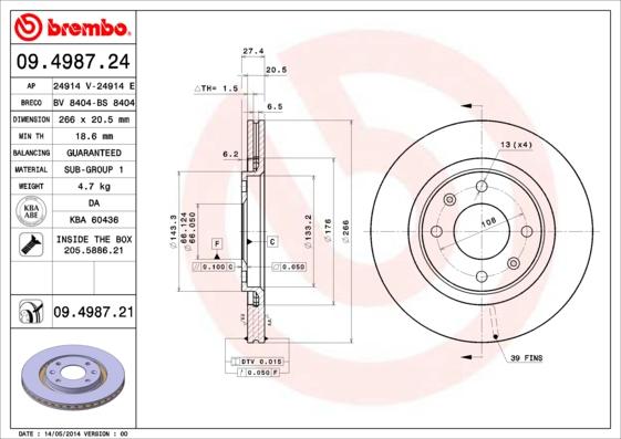 Brembo 09.4987.21 - Zavorni kolut parts5.com