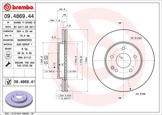 Brembo 09.4869.41 - Δισκόπλακα parts5.com