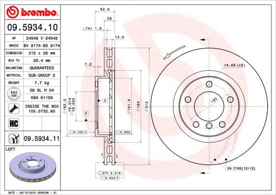 Brembo 09.5934.11 - Disc frana parts5.com