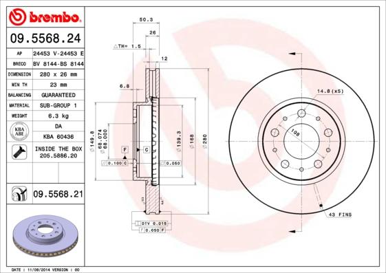 Brembo 09.5568.21 - Disc frana parts5.com