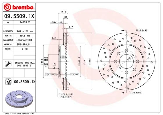 Brembo 09.5509.1X - Disco de freno parts5.com