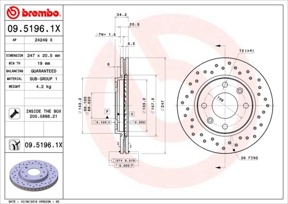 Brembo 09.5196.1X - Zavorni kolut parts5.com