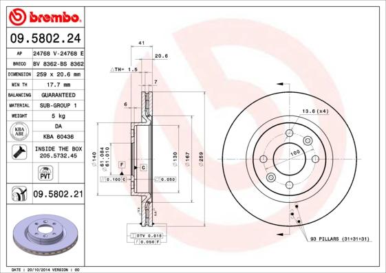 Brembo 09.5802.21 - Disco de freno parts5.com