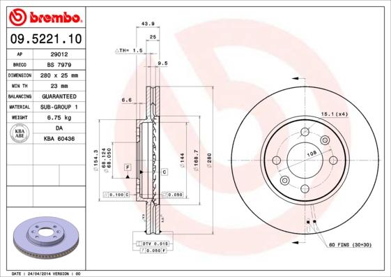 Brembo 09.5221.10 - Féktárcsa parts5.com