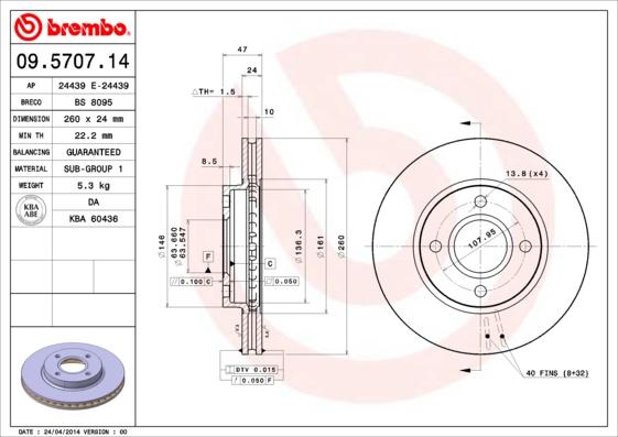 Brembo 09.5707.14 - Kočioni disk parts5.com