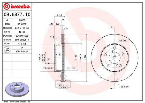 Brembo 09.6877.10 - Δισκόπλακα parts5.com