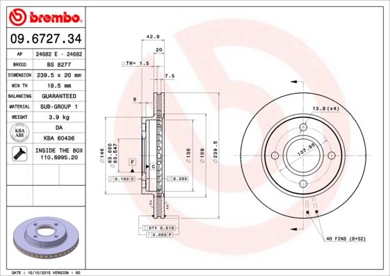 Brembo 09.6727.34 - Disc frana parts5.com