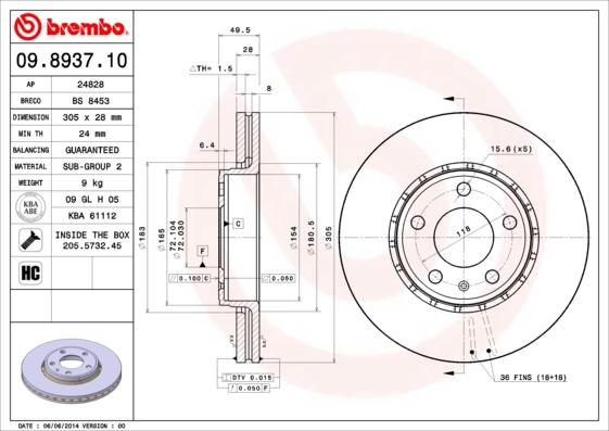 Brembo 09.8937.11 - Piduriketas parts5.com