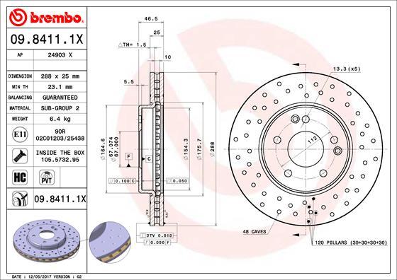 Brembo 09.8411.1X - Brake Disc parts5.com