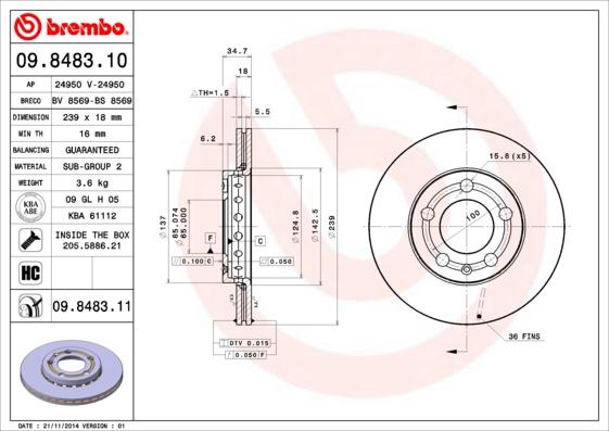 Brembo 09.8483.11 - Brake Disc parts5.com