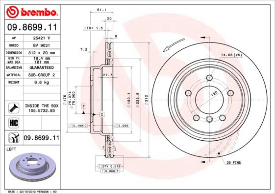 Brembo 09.8699.11 - Disc frana parts5.com