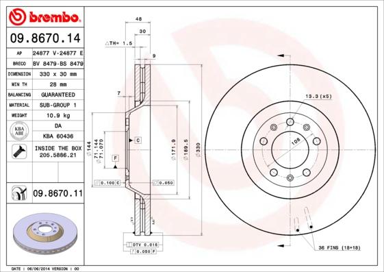 Brembo 09.8670.11 - Disc frana parts5.com