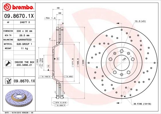 Brembo 09.8670.1X - Disc frana parts5.com