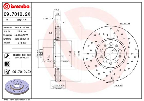 Brembo 09.7010.2X - Δισκόπλακα parts5.com