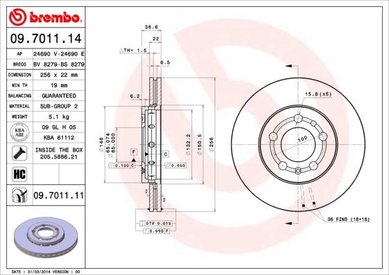 Brembo 09.7011.11 - Fren diski parts5.com