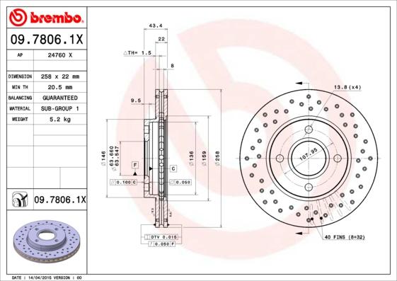 Brembo 09.7806.1X - Disque de frein parts5.com