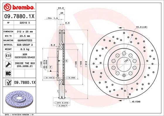 Brembo 09.7880.1X - Δισκόπλακα parts5.com