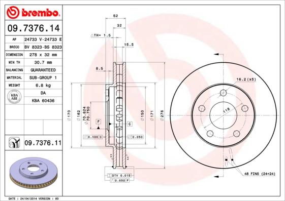 Brembo 09.7376.11 - Disco de freno parts5.com