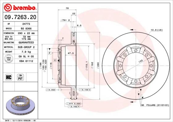 Brembo 09.7263.20 - Disc frana parts5.com