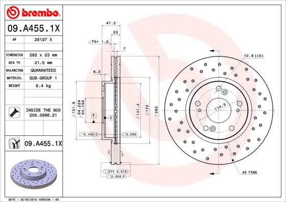 Brembo 09.A455.1X - Féktárcsa parts5.com