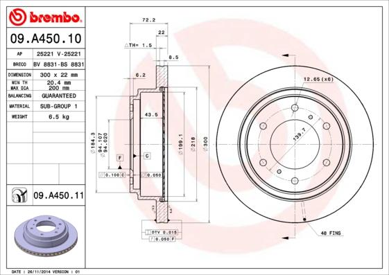 Brembo 09.A450.11 - Тормозной диск parts5.com