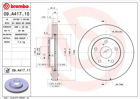 Brembo 09.A417.11 - Fren diski parts5.com