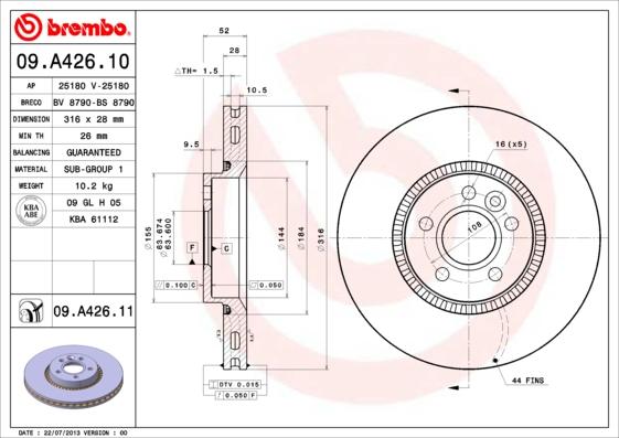 Brembo 09.A426.11 - Brzdový kotúč parts5.com