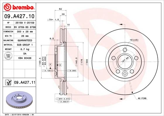 Brembo 09.A427.11 - Disc frana parts5.com