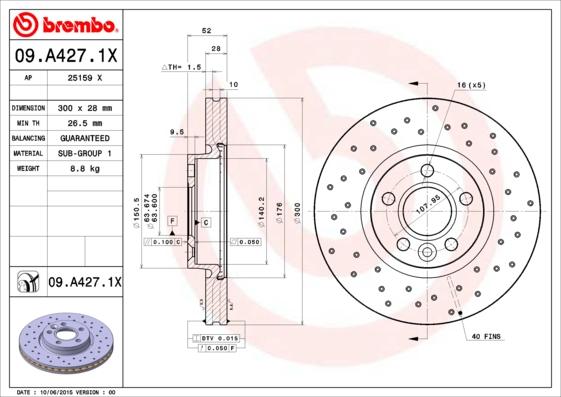 Brembo 09.A427.1X - Brake Disc parts5.com