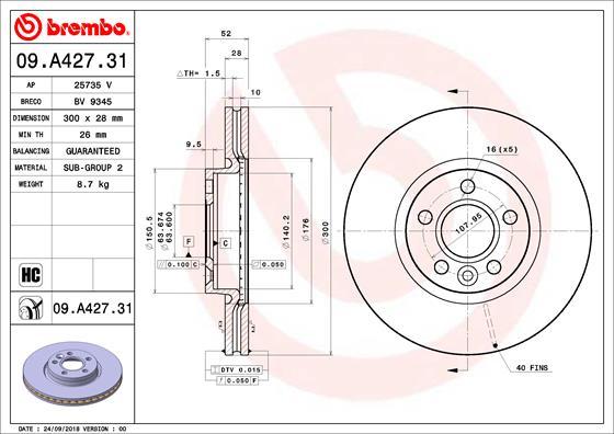 Brembo 09.A427.31 - Disco de freno parts5.com