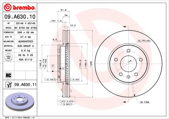 Brembo 09.A630.11 - Disc frana parts5.com