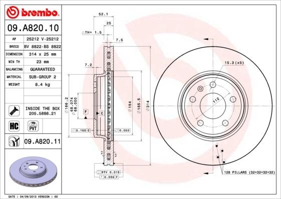 Brembo 09.A820.11 - Disco de freno parts5.com