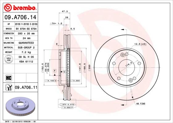 Brembo 09.A706.11 - Disque de frein parts5.com