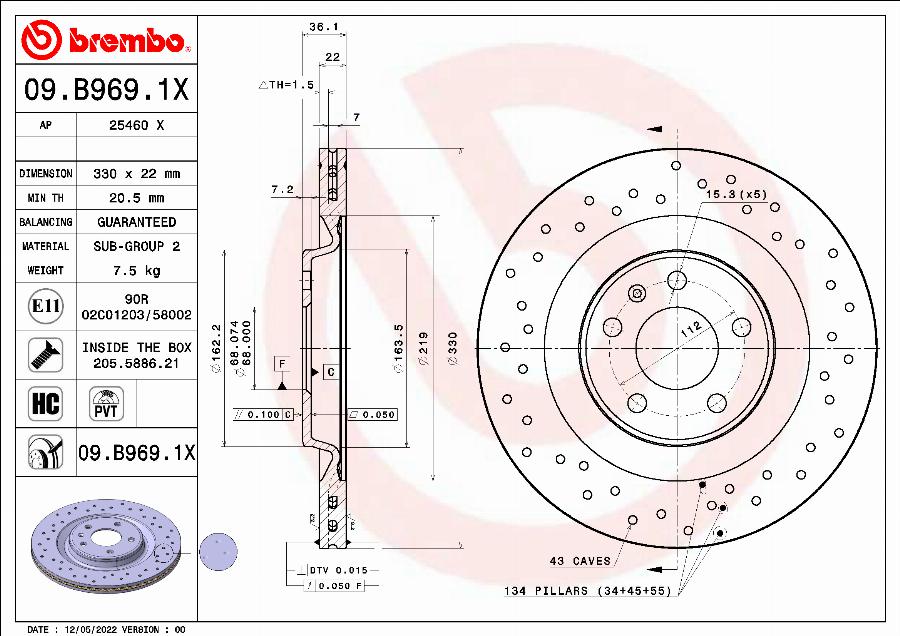 Brembo 09.B969.1X - Tarcza hamulcowa parts5.com