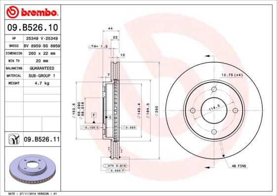 Brembo 09.B526.11 - Fren diski parts5.com