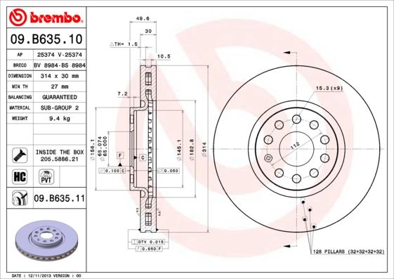 Brembo 09.B635.11 - Δισκόπλακα parts5.com