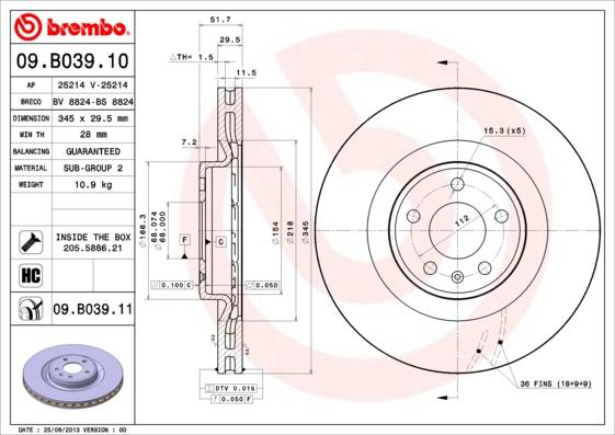 Brembo 09.B039.11 - Disco de freno parts5.com