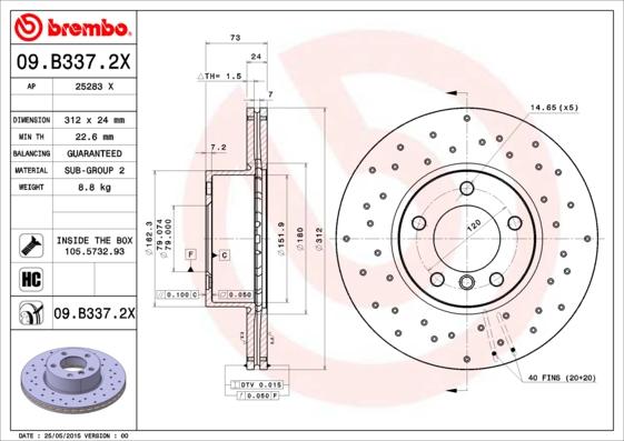 Brembo 09.B337.2X - Disco de freno parts5.com