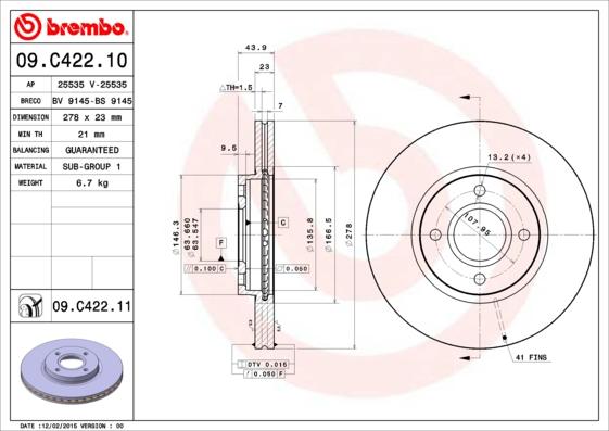 Brembo 09.C422.11 - Brake Disc parts5.com