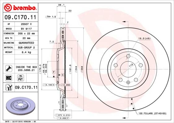 Brembo 09.C170.11 - Tarcza hamulcowa parts5.com