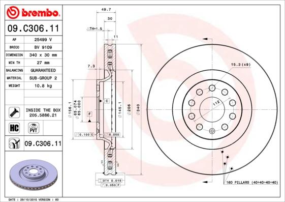 Brembo 09.C306.11 - Jarrulevy parts5.com