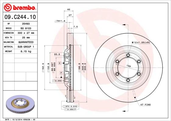 Brembo 09.C244.10 - Tarcza hamulcowa parts5.com